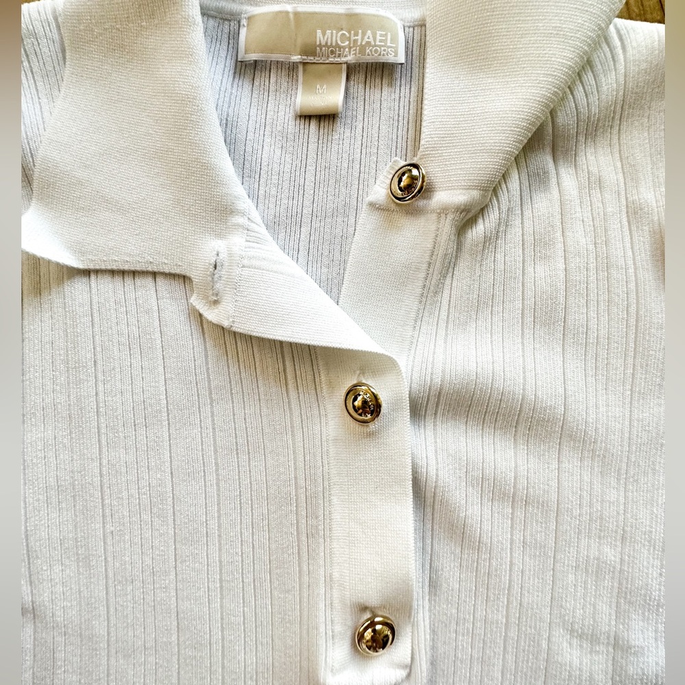 MICHAEL KORS Ribbed Stretch Viscose Polo |SIZE M| - Picture 4 of 8